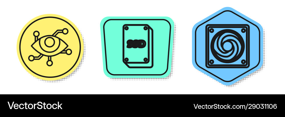 Set line virtual reality ssd card and computer Set line virtual reality ssd card and computer vector image