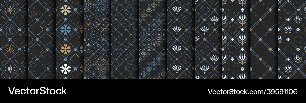 Set of checkered seamless patterns with thin lines Set of checkered seamless patterns with thin lines vector image