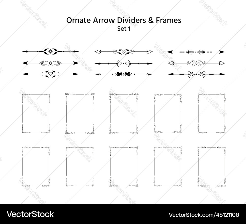 Set of matching ornate frames arrow dividers Set of matching ornate frames arrow dividers vector image