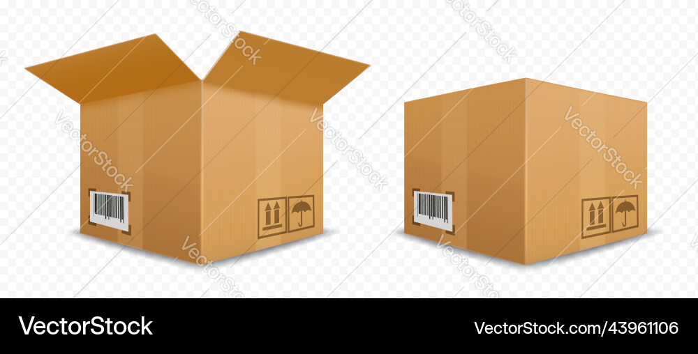 Set open and closed cardboard boxes template Vector Image