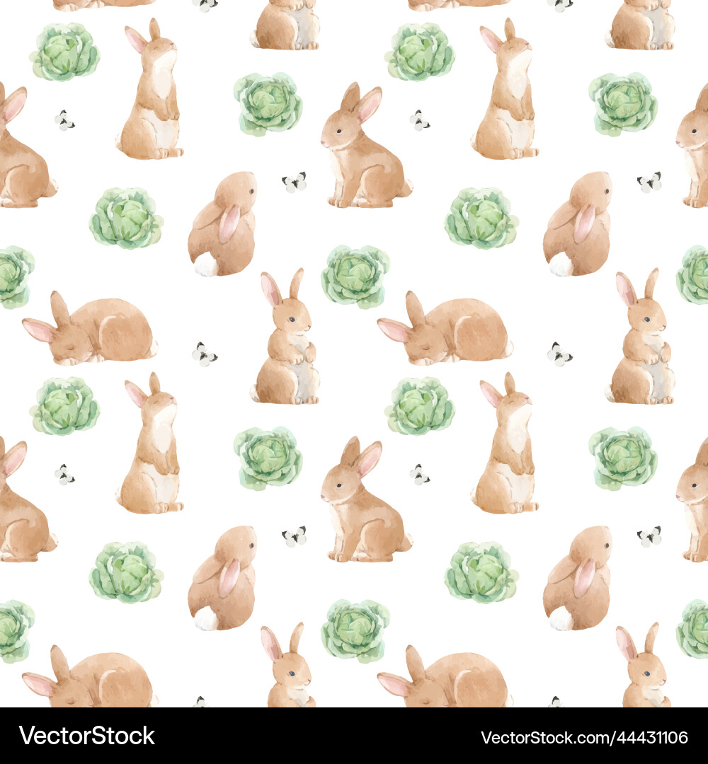 Watercolor Baby Rabbits Seamless Pattern vector image