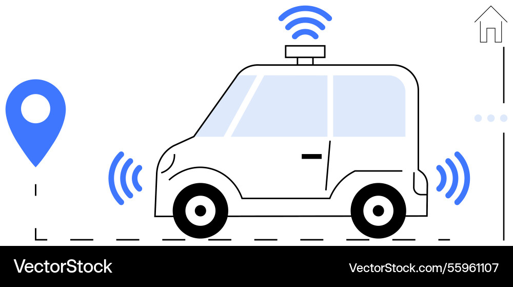 Autonomous car navigating route with gps Autonomous car navigating route with gps vector image