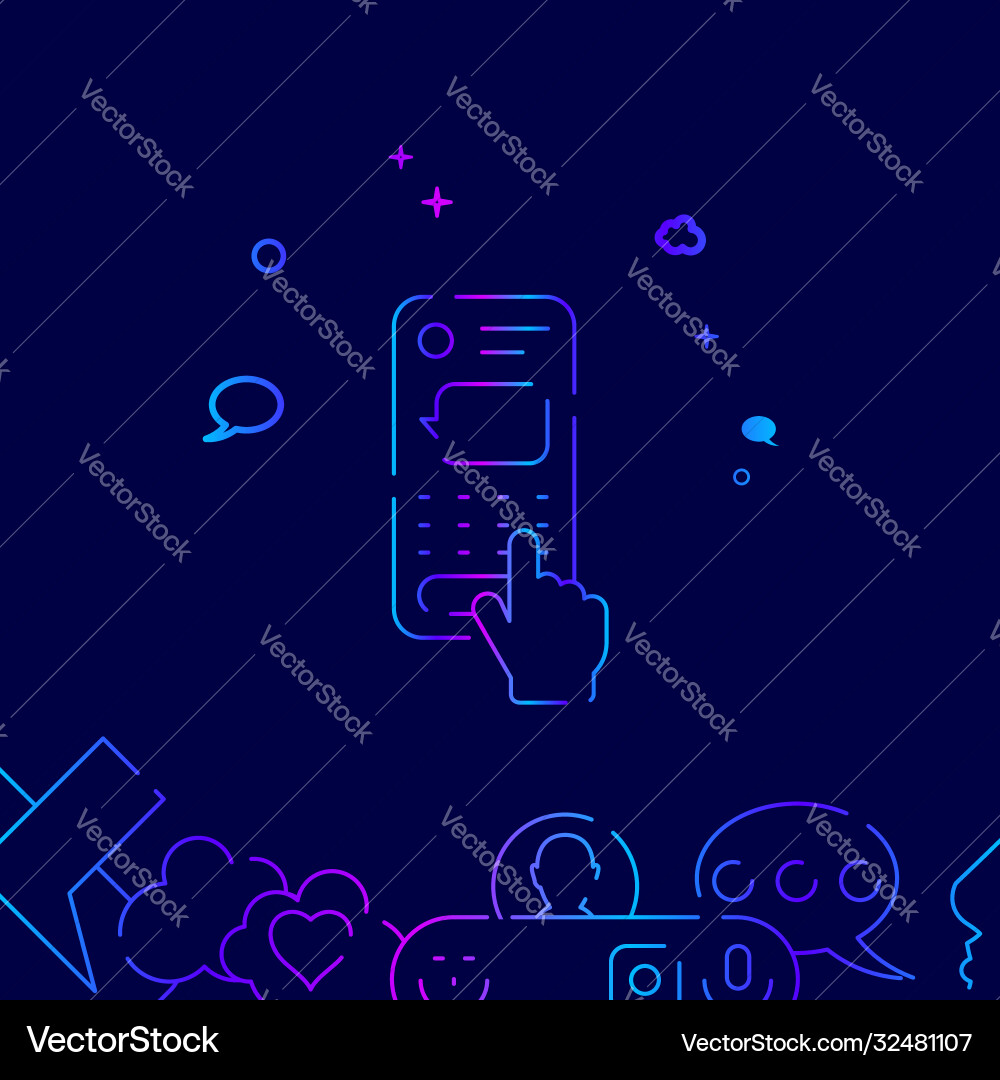 Finger typing a text message on smartphone line Finger typing a text message on smartphone line vector image