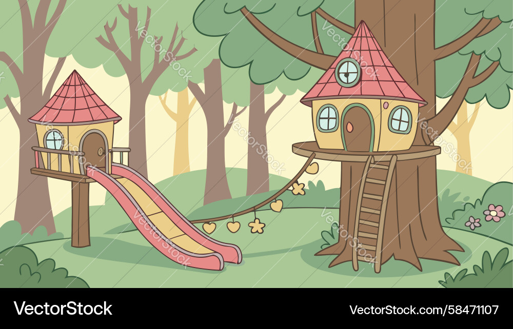 Forest Treehouse Slide Vector Image