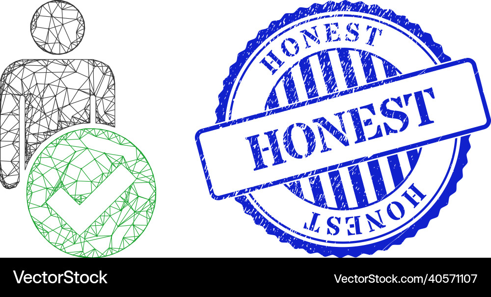 Grunge honest seal and net valid man figure web vector image