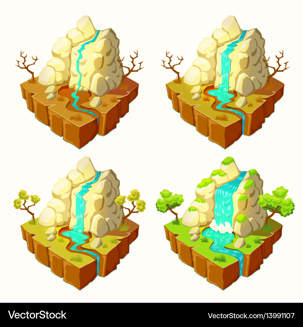 Isometric Islands with Waterfall Vector Image