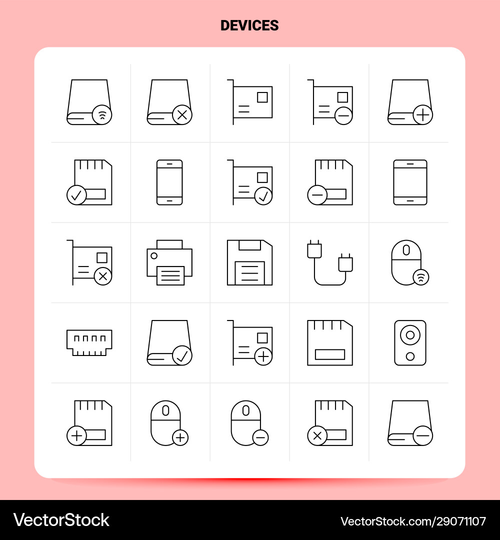 Outline 25 devices icon set line style design Outline 25 devices icon set line style design vector image