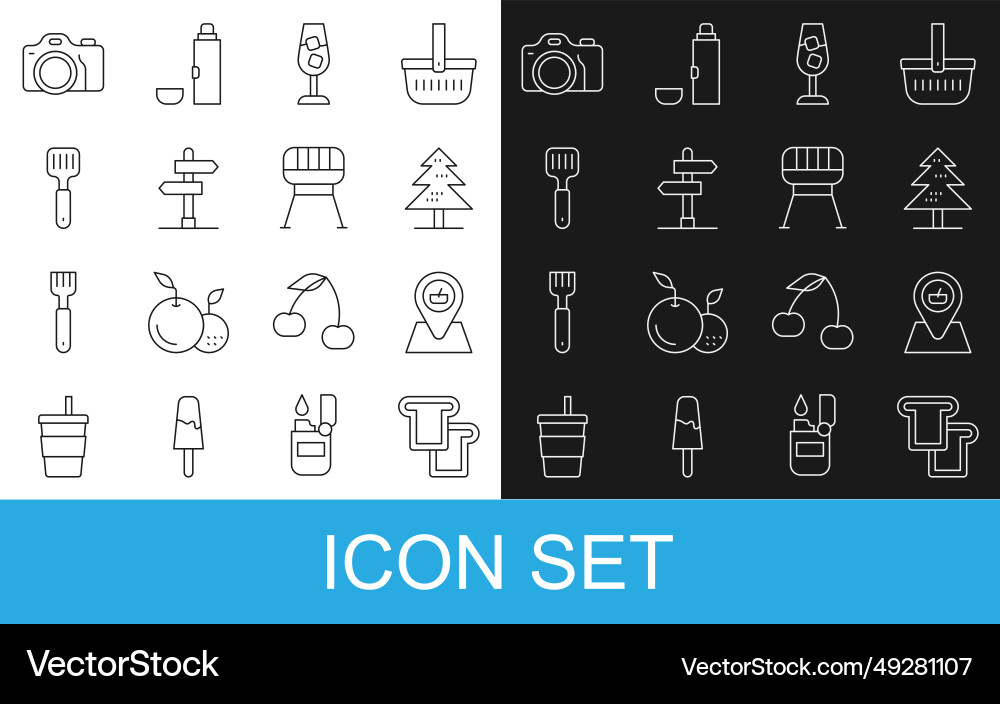 Set line bread toast picnic location tree wine Vector Image