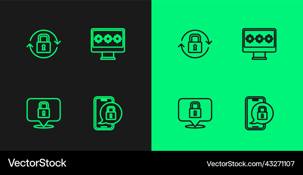 Set line mobile with closed padlock lock Set line mobile with closed padlock lock vector image