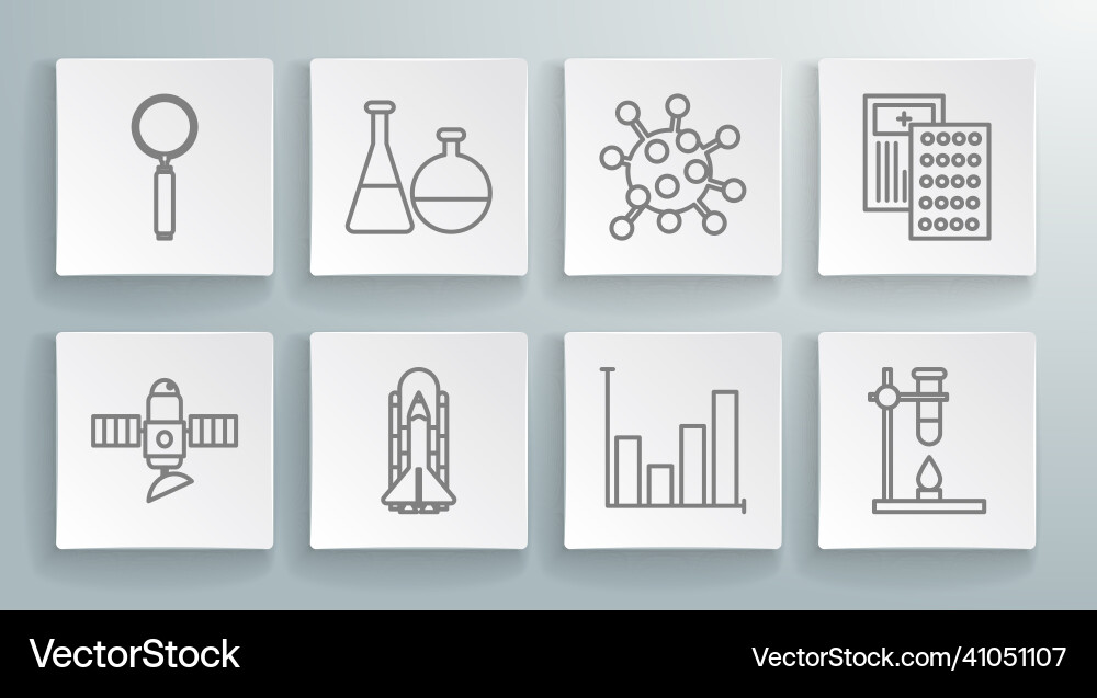 Set line satellite test tube and flask chemical Set line satellite test tube and flask chemical Vector Image