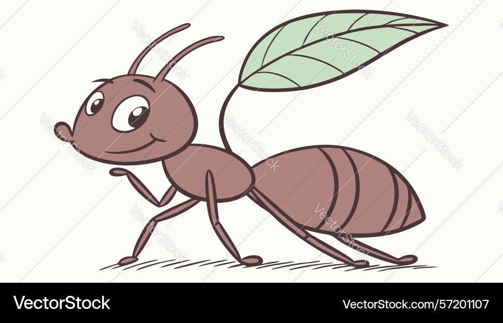 Smiling ant character with a leaf wing design Vector Image