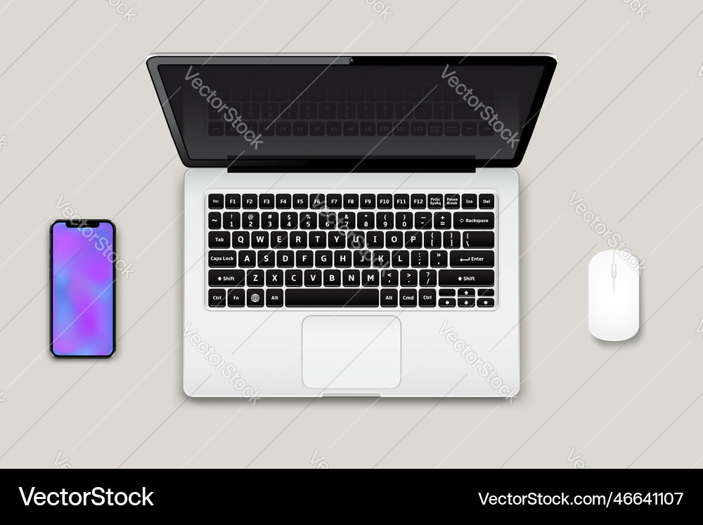 Top view of laptop computer with open screen Vector Image