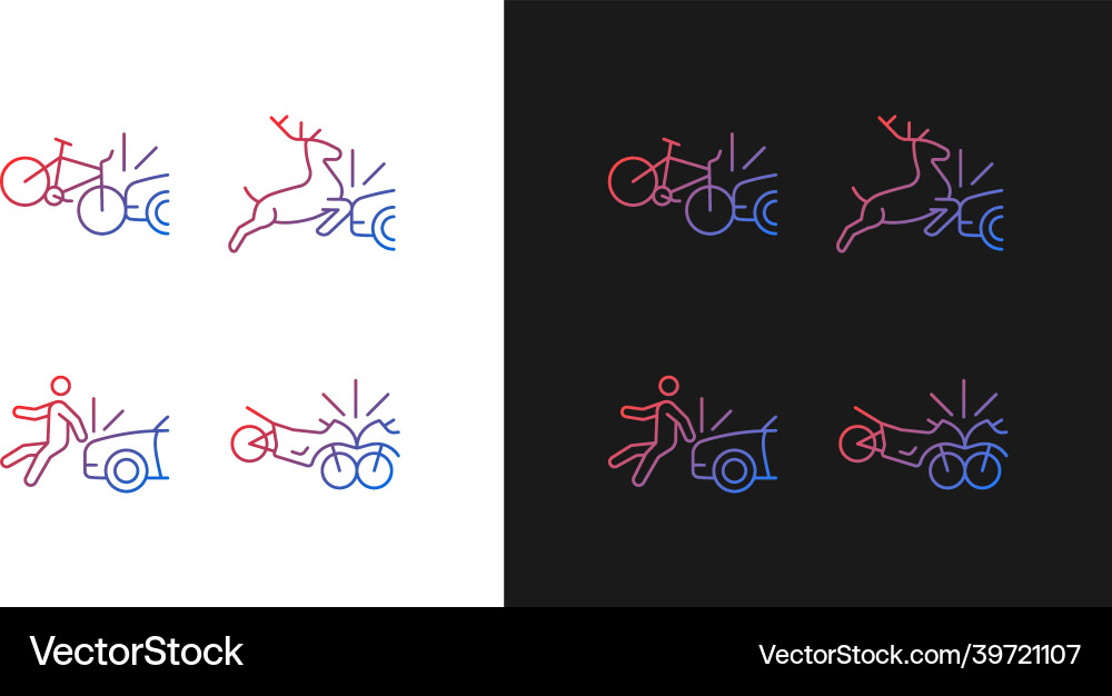 Traffic collision scenarios gradient icons set Traffic collision scenarios gradient icons set vector image