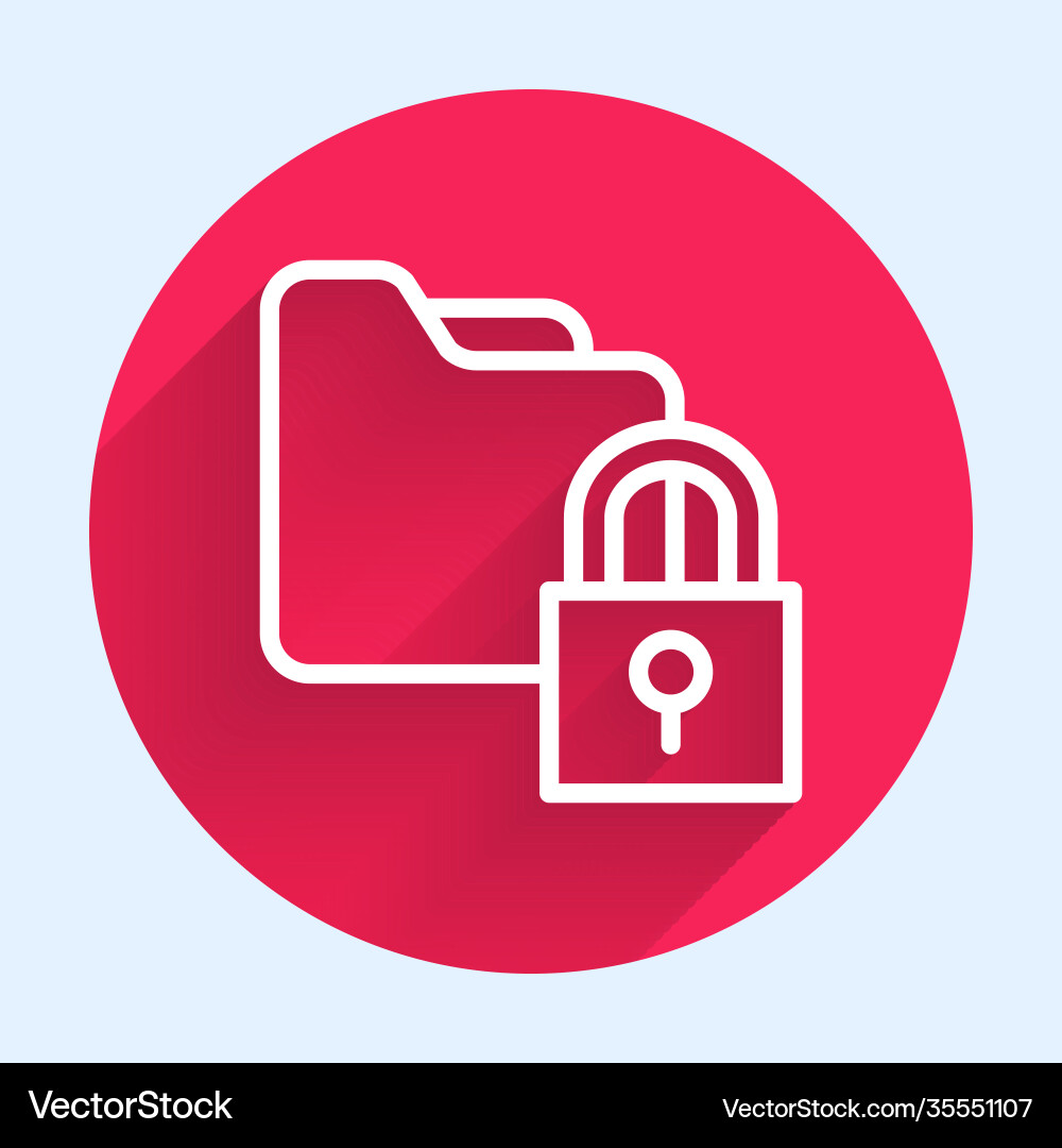 White line folder and lock icon isolated with long White line folder and lock icon isolated with long vector image