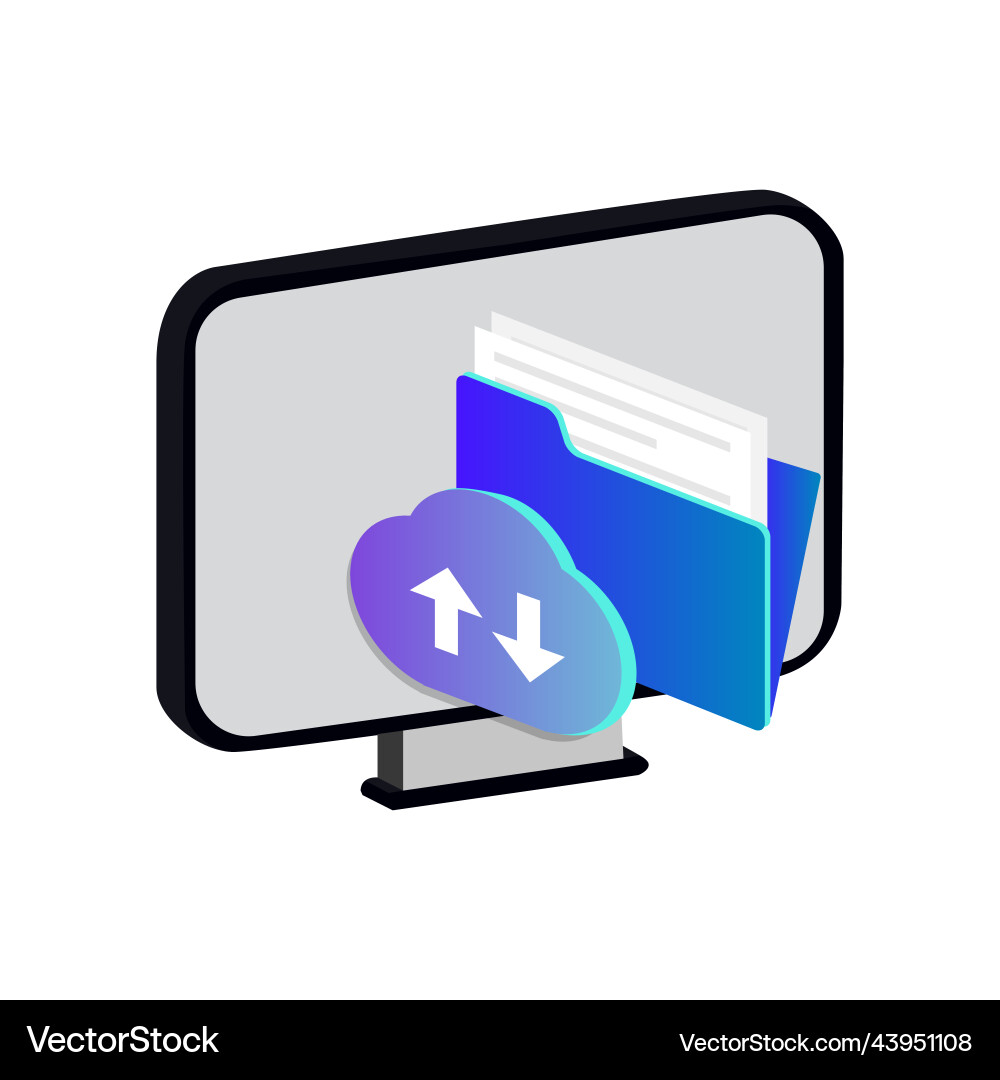 3d object monitor with file backup design vector image