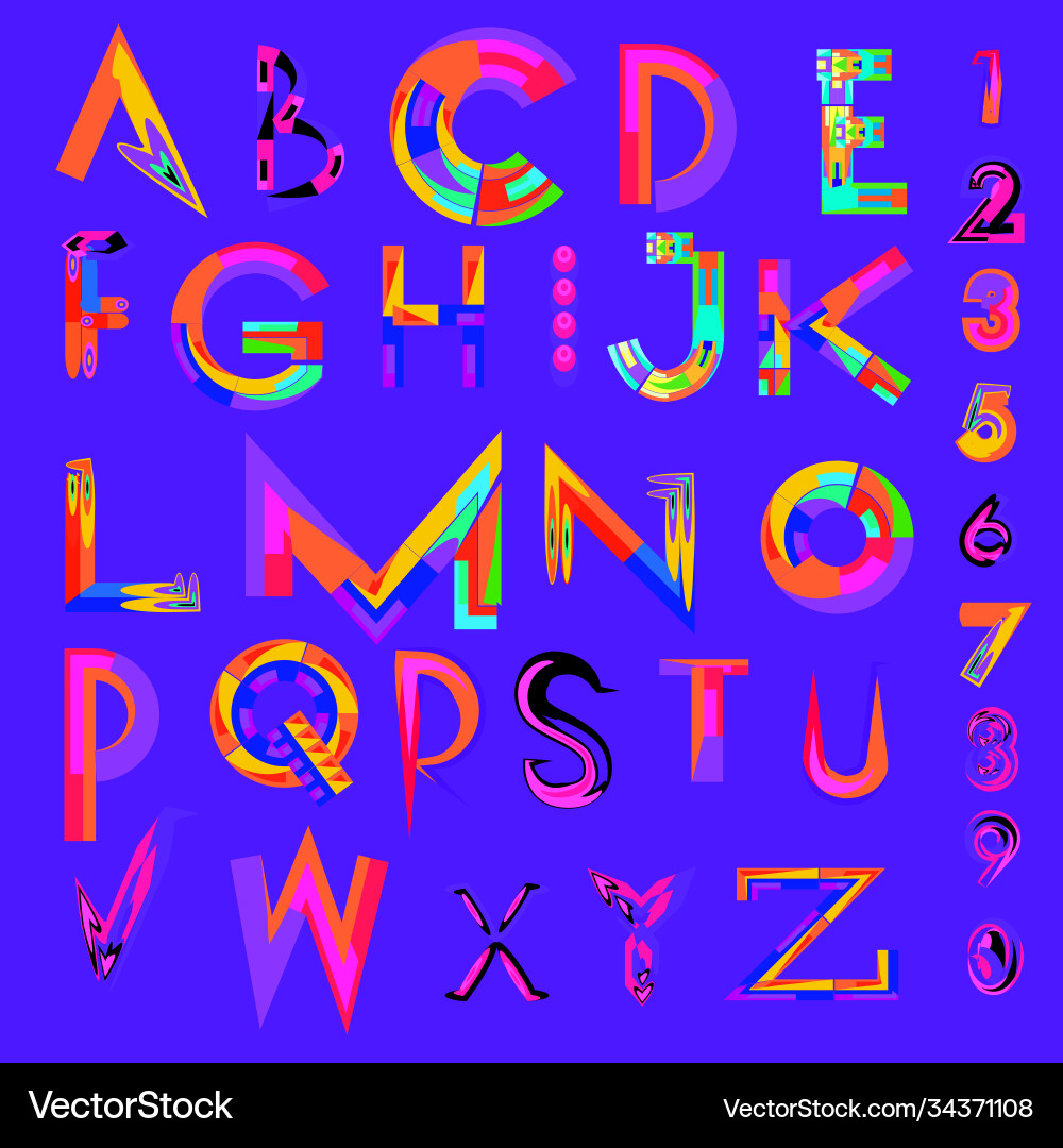 Abstract colorful font and alphabet Abstract colorful font and alphabet Vector Image