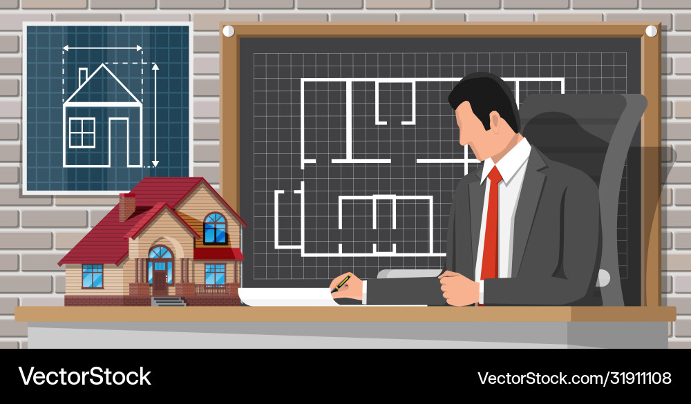 Architect create building project in office Architect create building project in office vector image
