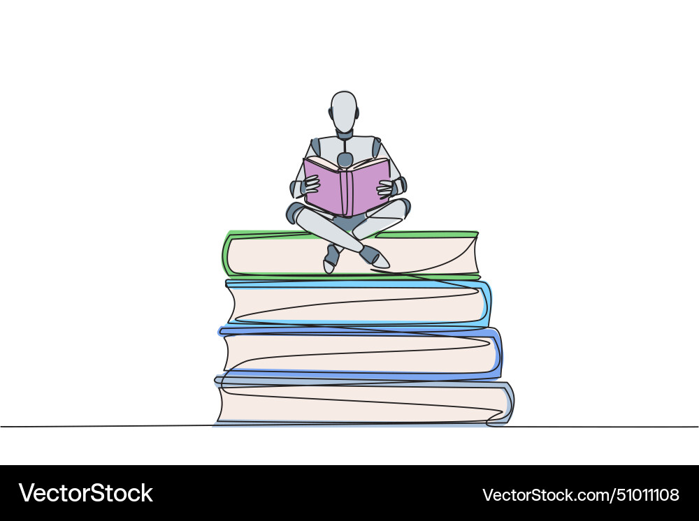 Continuous one line drawing robot sitting relax Vector Image