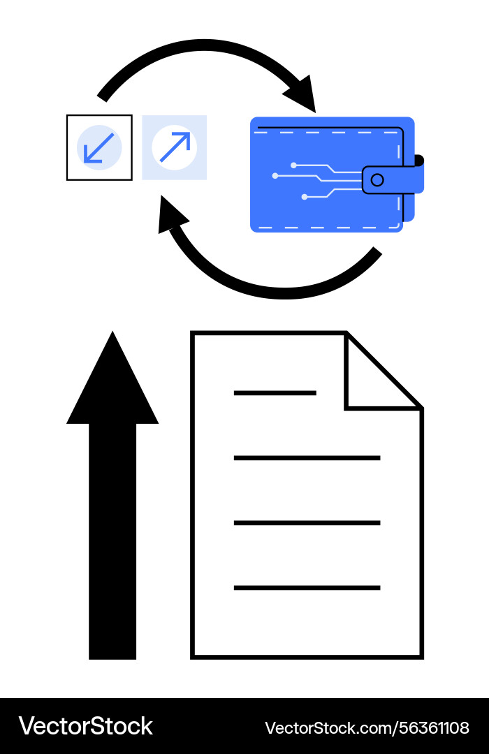 Digital wallet and file transfer with directional Digital wallet and file transfer with directional Vector Image