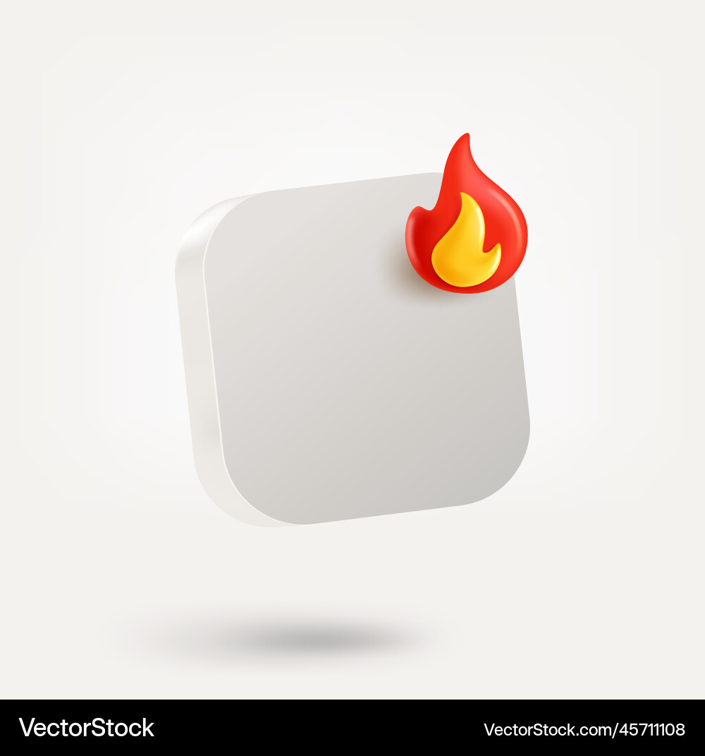 Empty white button with flame symbol 3d icon vector image