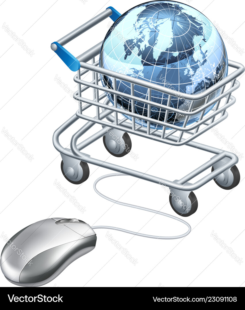 Globe computer mouse shopping cart Globe computer mouse shopping cart vector image