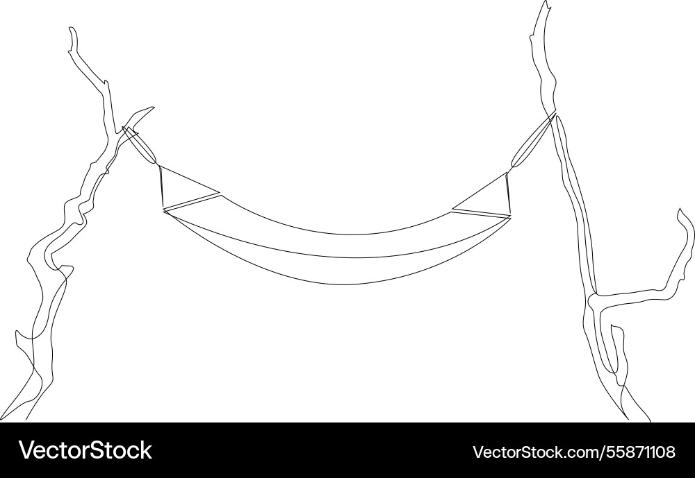 Hammock hung on trees one line drawing Vector Image