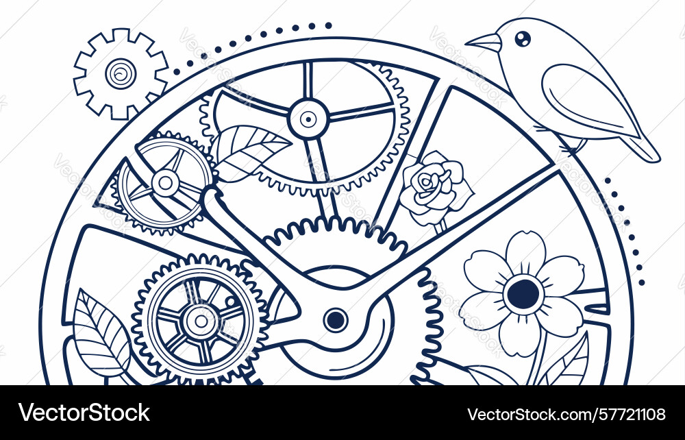 Intricate clock mechanism with a bird symbolizing Vector Image