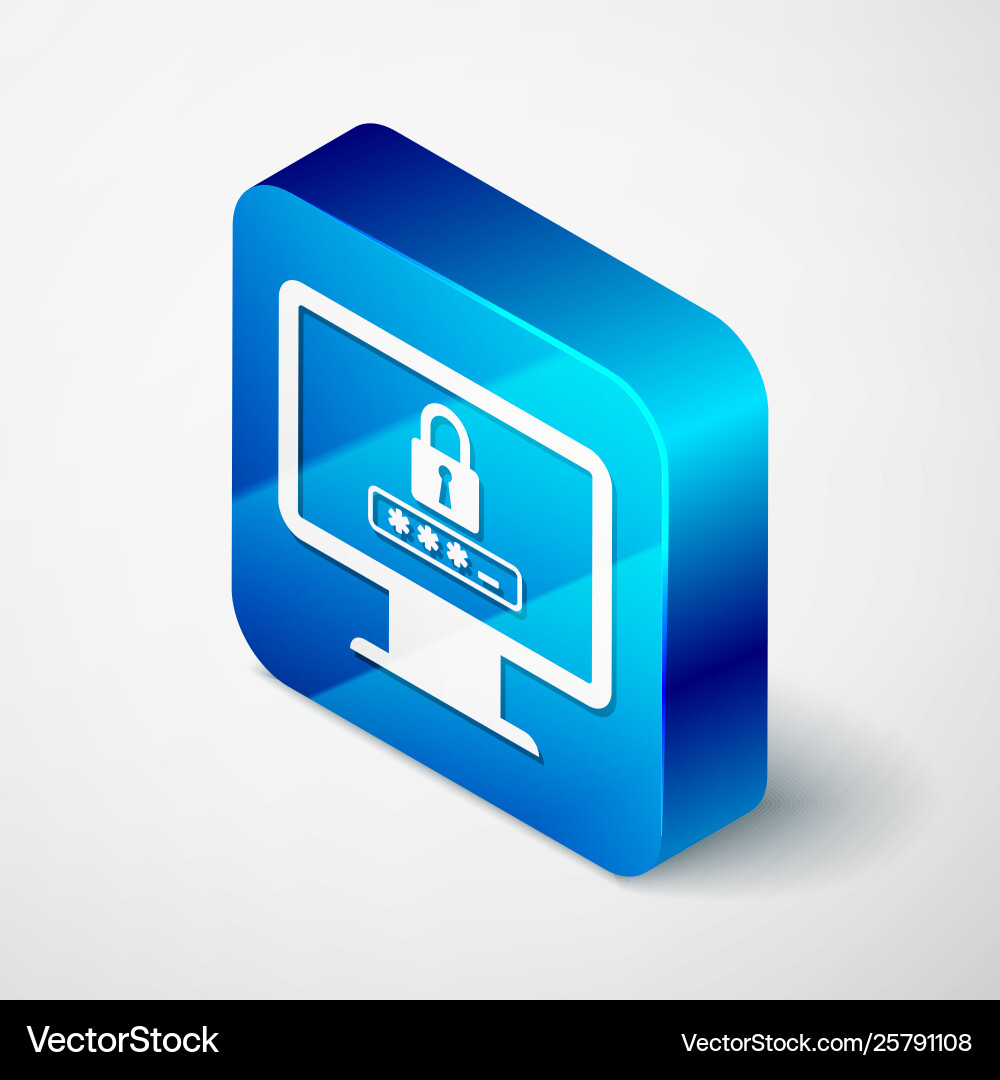 Isometric monitor with password notification Isometric monitor with password notification vector image