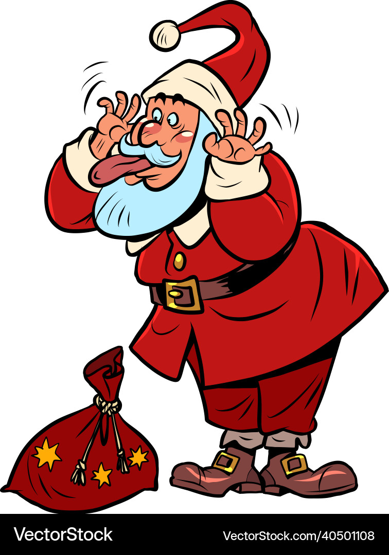 Lustige Santa Claus mit einer Tasche von Geschenken macht Lustige Santa Claus mit einer Tasche von Geschenken macht vektorbild