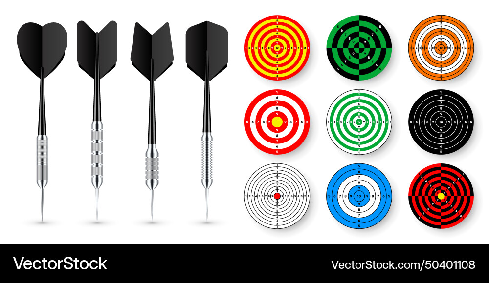 Paper targets with dart arrows and shadows Paper targets with dart arrows and shadows vector image