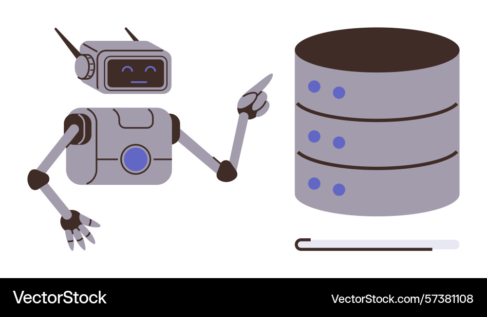 Robot interfacing with data storage server Robot interfacing with data storage server vector image
