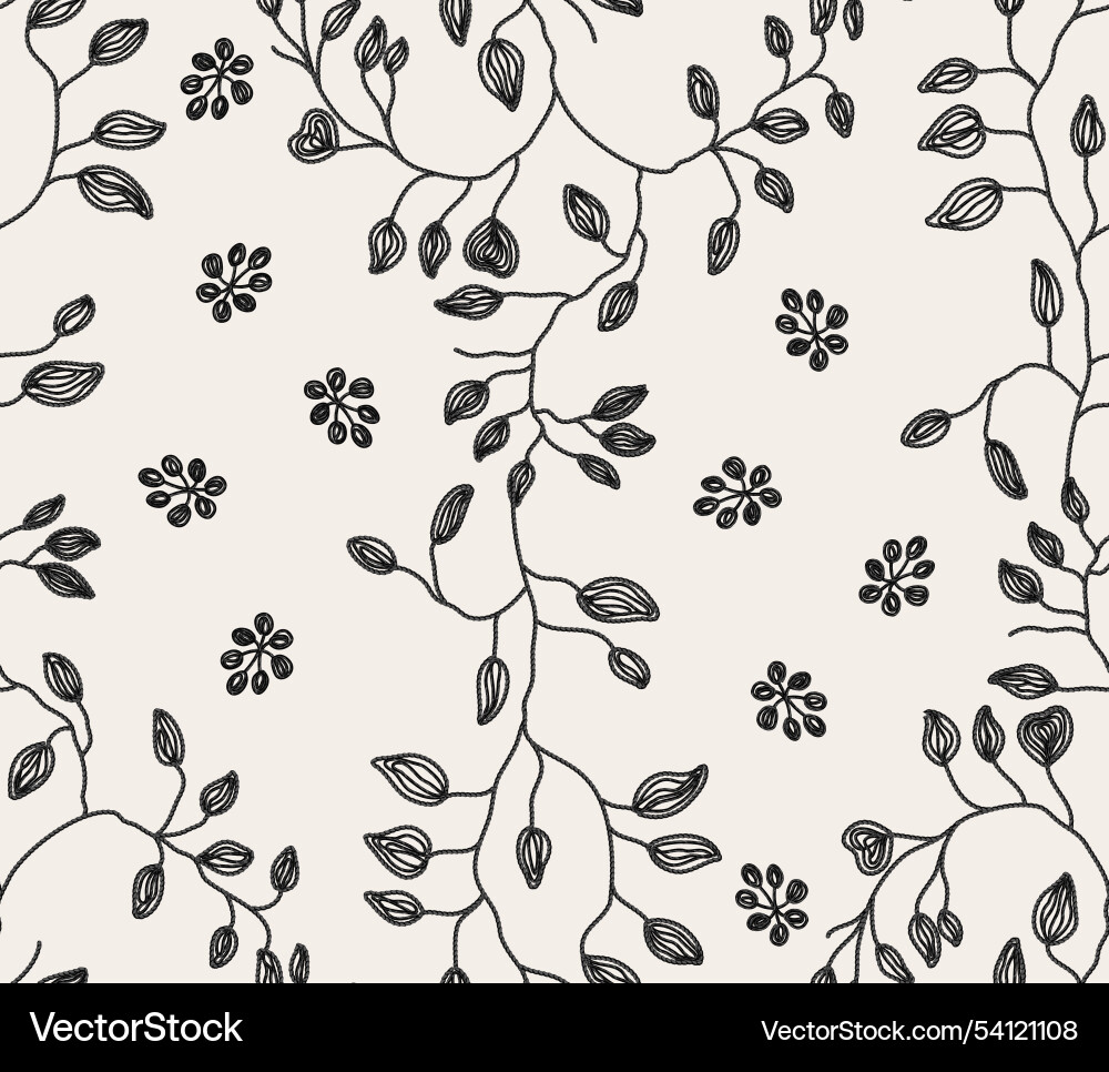 Seamless pattern leaves in stitching cord style Vector Image