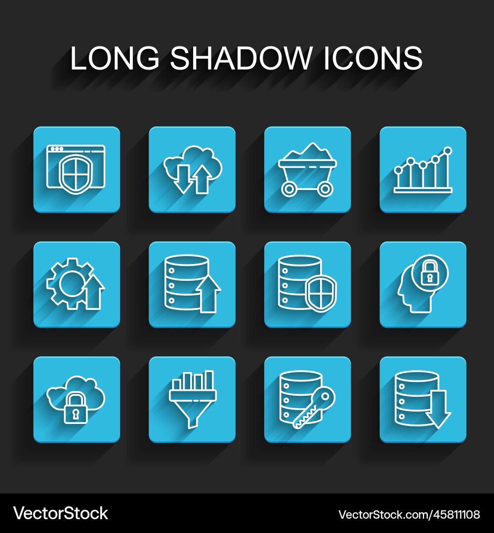 Set line cloud computing lock sales funnel Vector Image