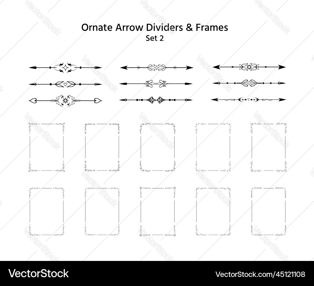 Set of matching ornate frames arrow dividers Set of matching ornate frames arrow dividers vector image