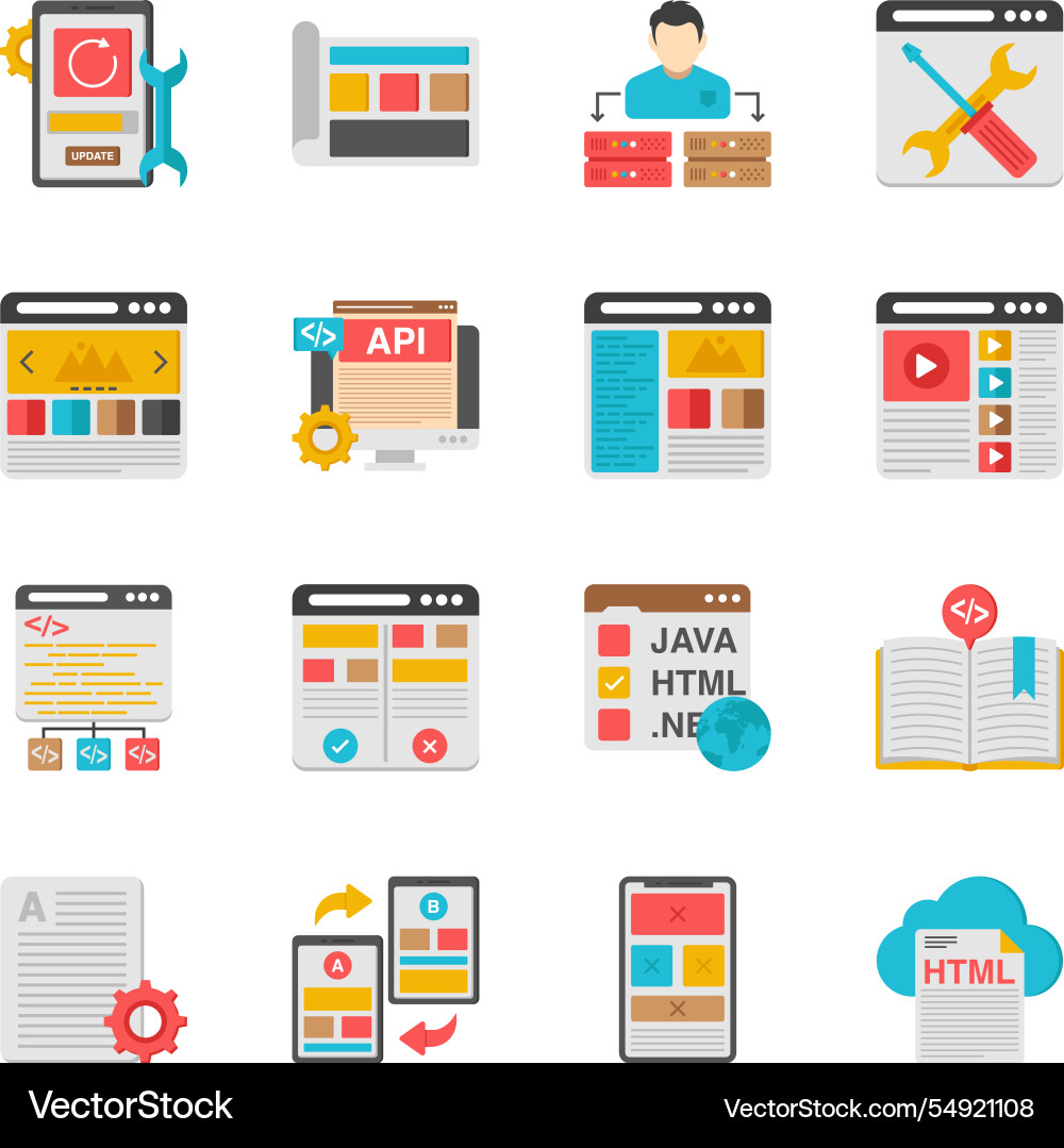 Set of programming and development flat icons vector image