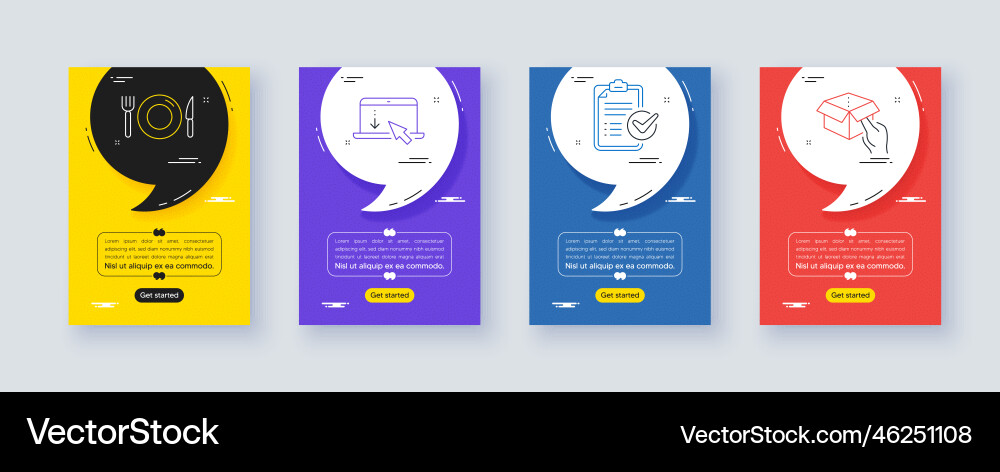Set of survey checklist scroll down and food line Set of survey checklist scroll down and food line vector image