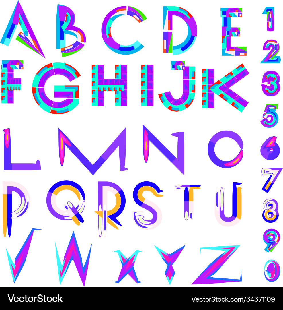 Abstract colorful font and alphabet Abstract colorful font and alphabet Vector Image