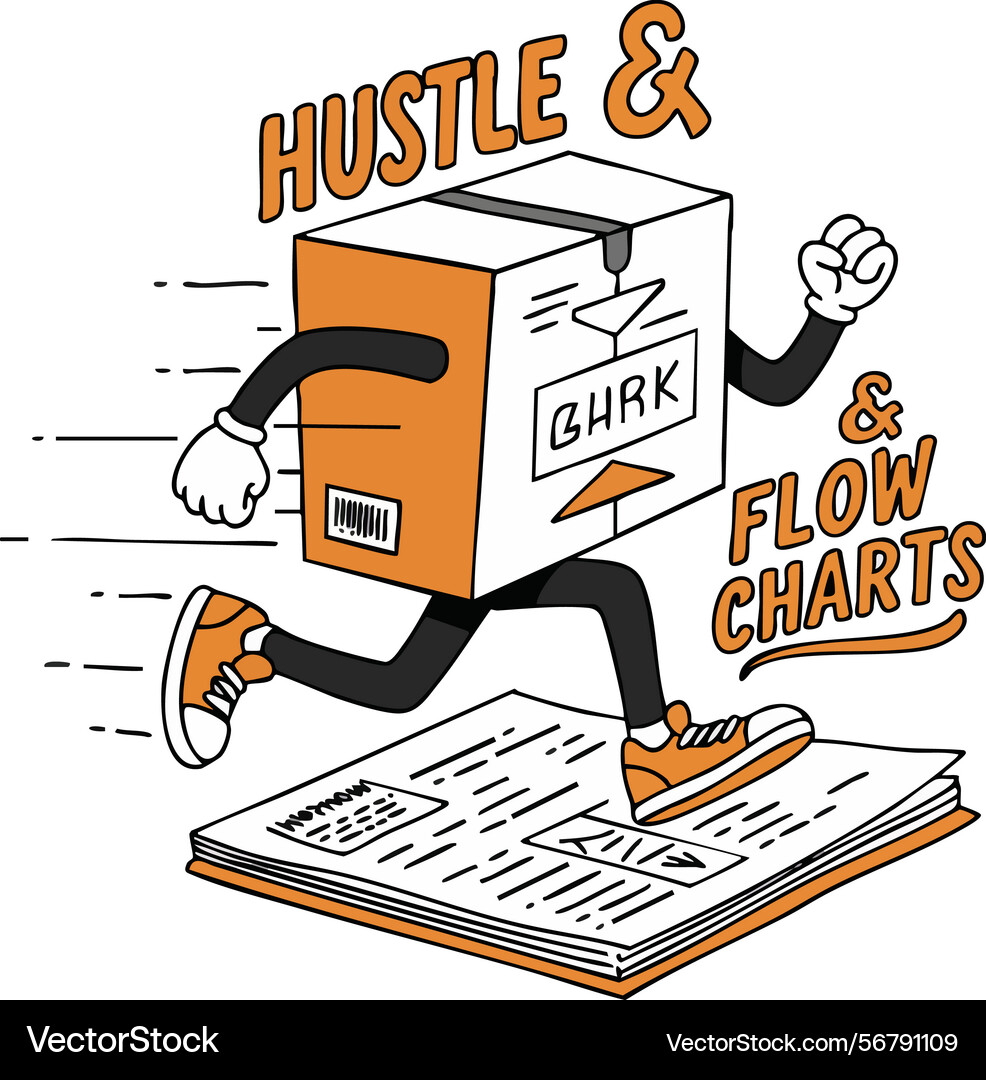 Animated running box mascot with hustle and flow Vector Image