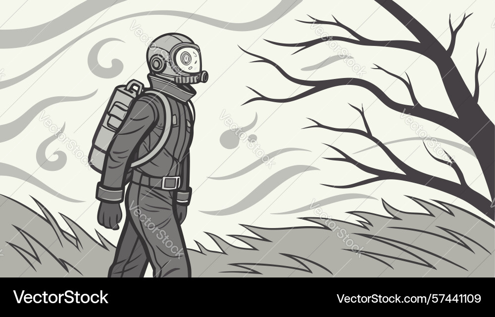Astronaut exploring a desolate otherworldly vector image