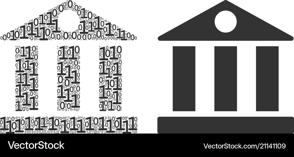 Bank building mosaic of binary digits Bank building mosaic of binary digits Vector Image