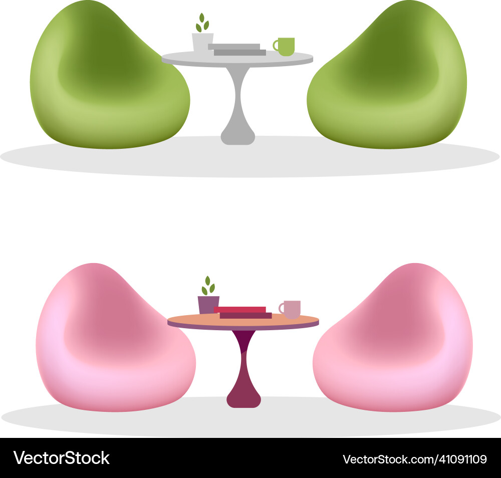Bean bag chair and tables flat color objects set Bean bag chair and tables flat color objects set vector image