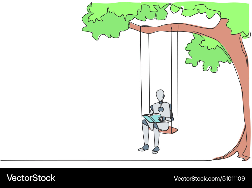 Continuous one line drawing robot sitting Vector Image