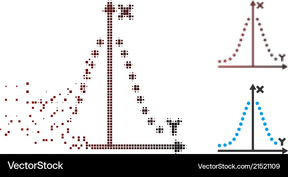 Disintegrating pixel halftone gauss plot icon Disintegrating pixel halftone gauss plot icon vector image