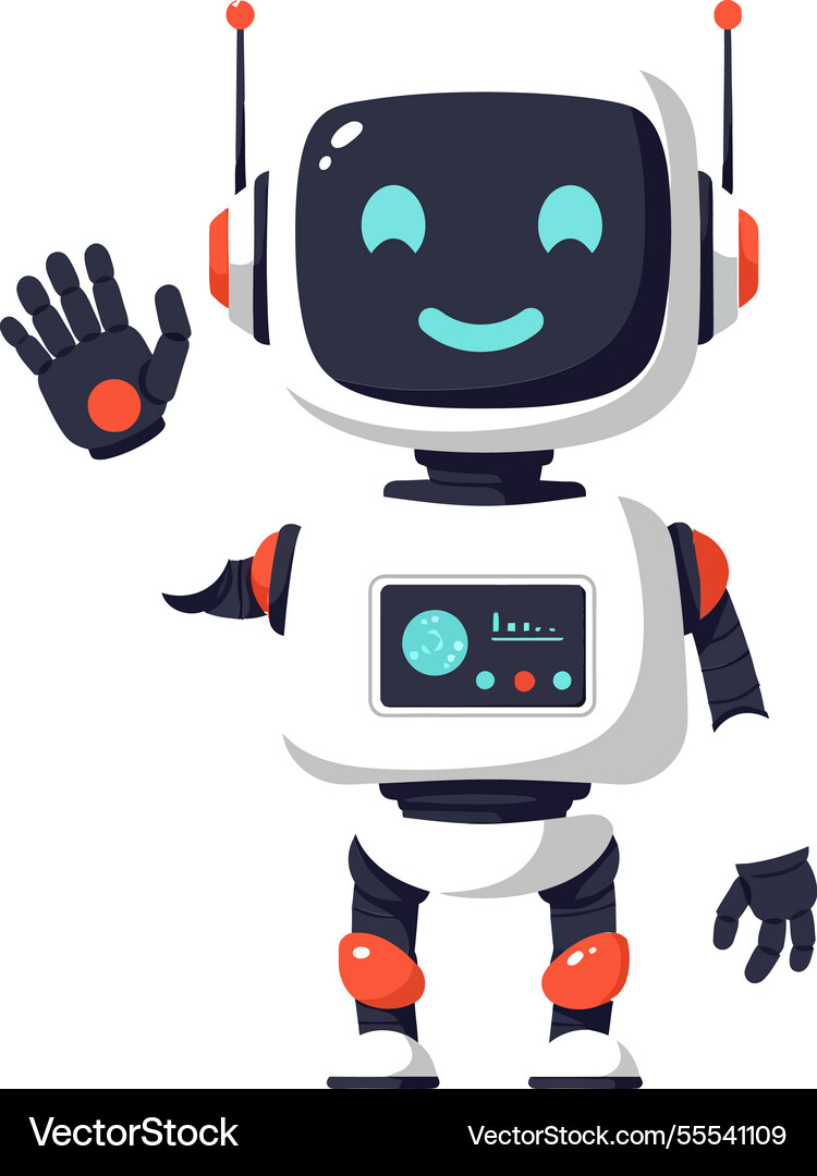 Friendly robot character waving in flat design vector image