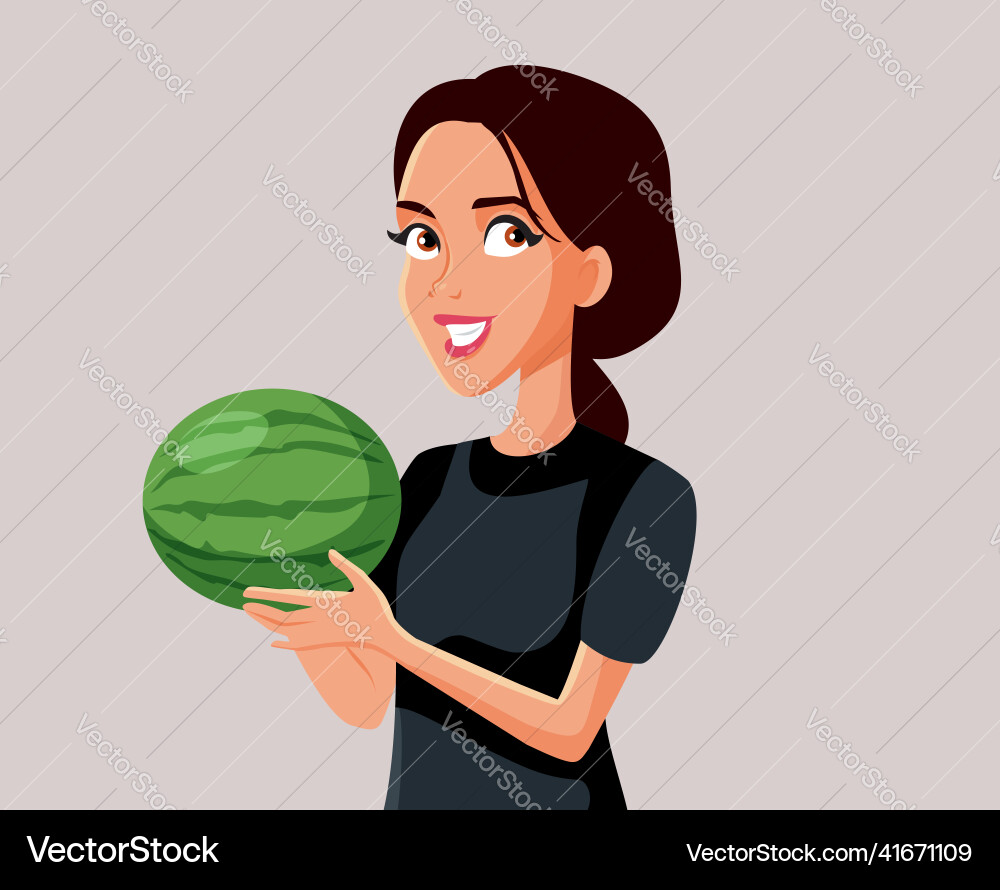 Glückliche Frau mit Wassermelonenkarikatur Glückliche Frau mit Wassermelonenkarikatur vektorbild