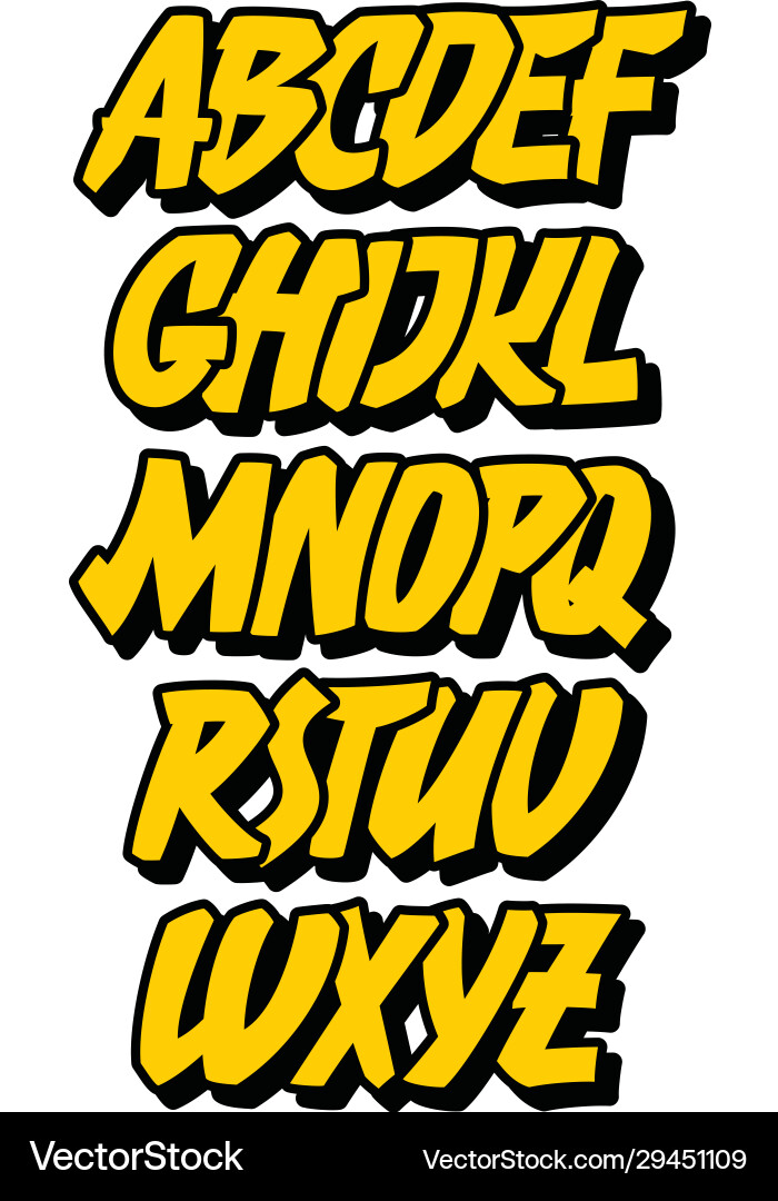 Graffiti or comic style alphabet font Graffiti or comic style alphabet font vector image
