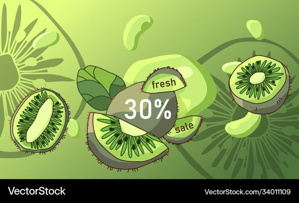Kiwi fresh sale banner on green gradient backdrop Kiwi fresh sale banner on green gradient backdrop vector image