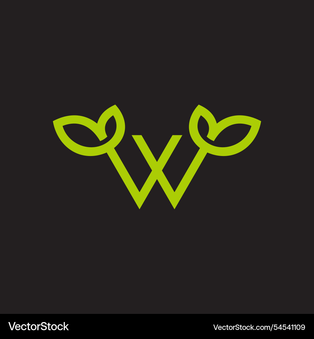 Letter w simple green leaf linear Royalty Free Vector Image