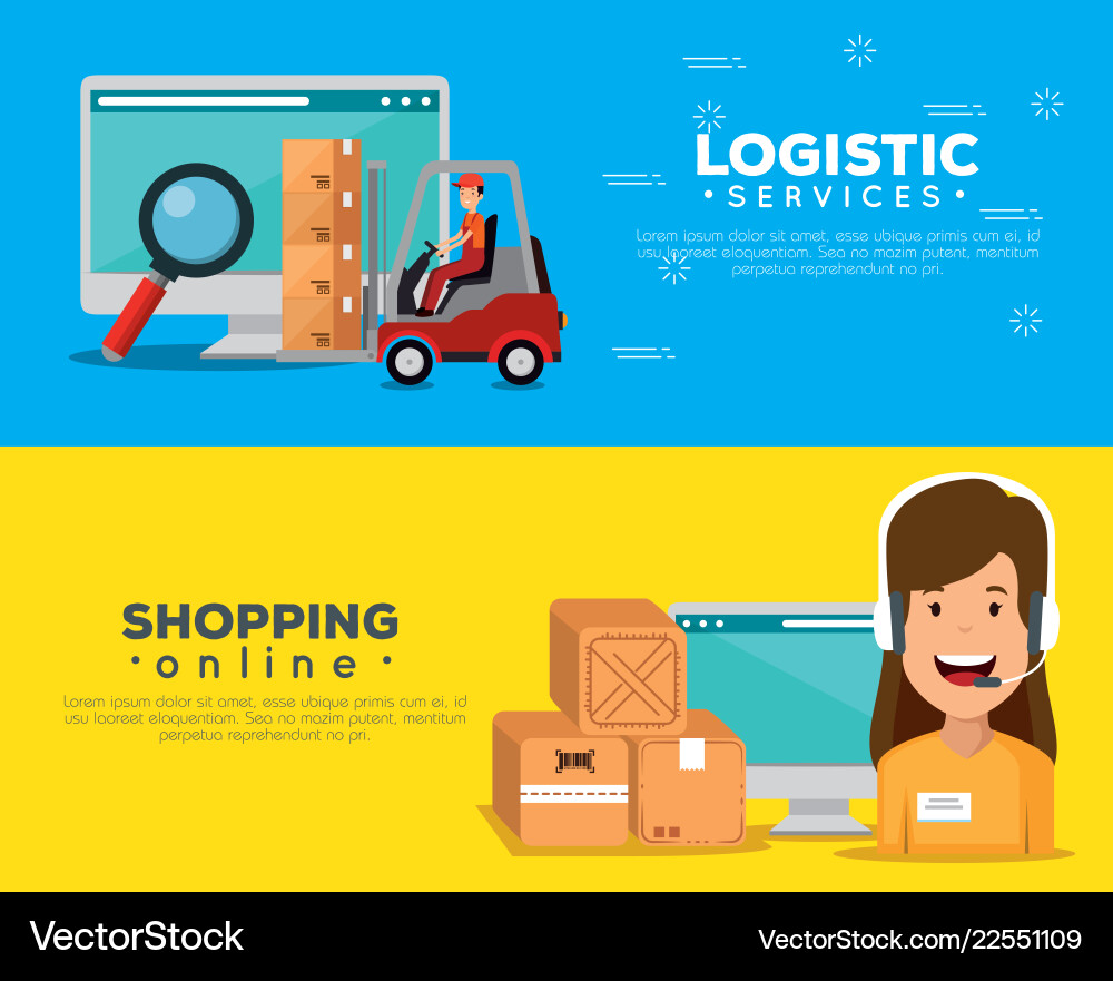 Logistic services with support agent and computer Logistic services with support agent and computer Vector Image