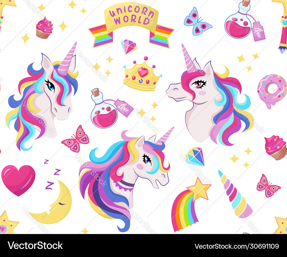 Magical Unicorn Seamless Pattern vector image